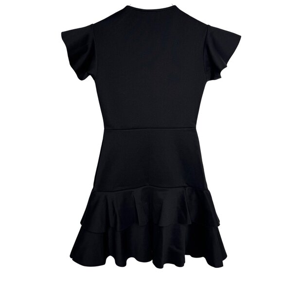 ASOS Black Ruffle Hem V-Neck Little Black Dress Size US‎ 2 Coquette - Picture 4 of 8